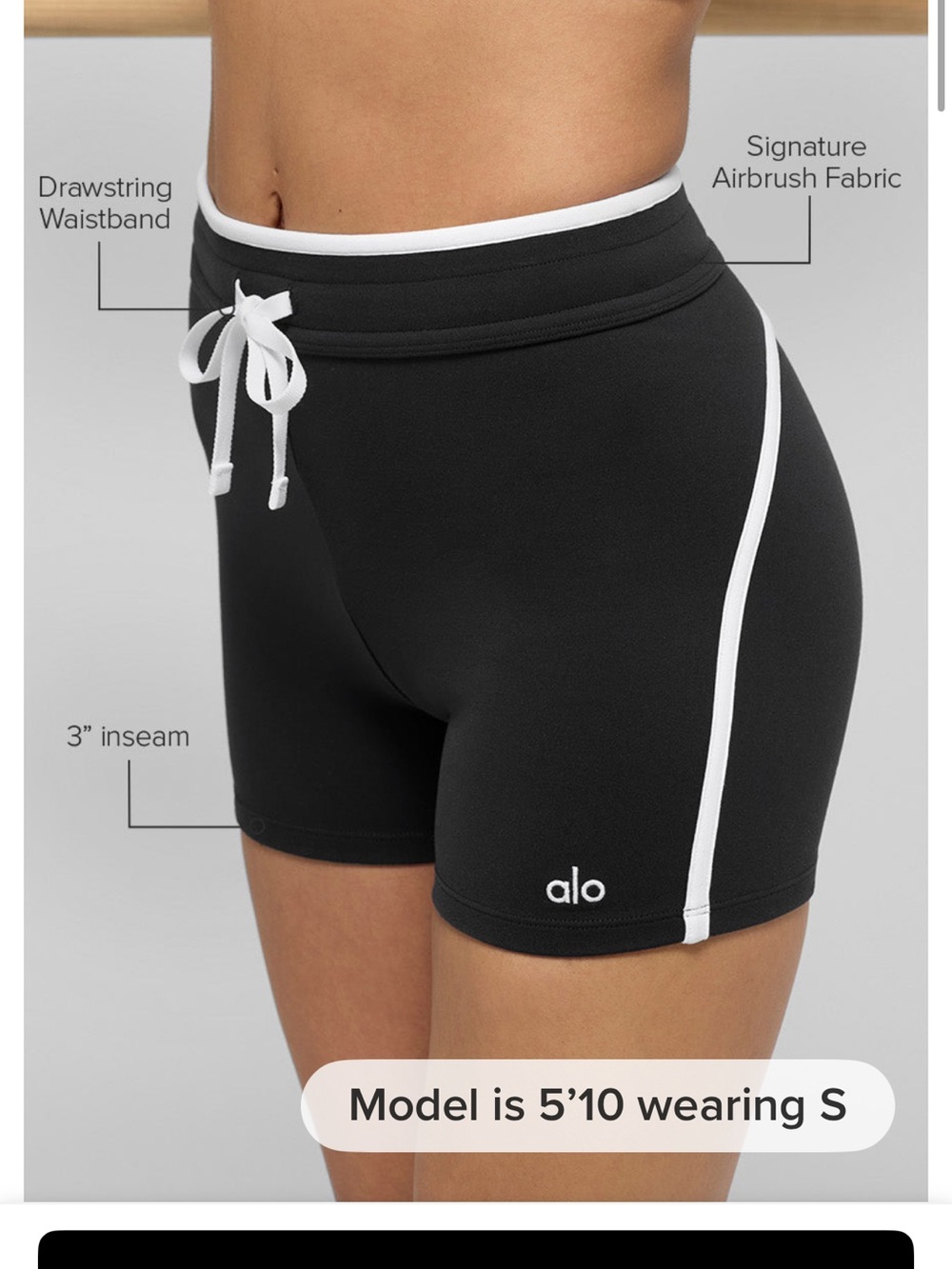 ALO Yoga Airbrush High Waist Race Pace Short-black/White-XXS-NWT